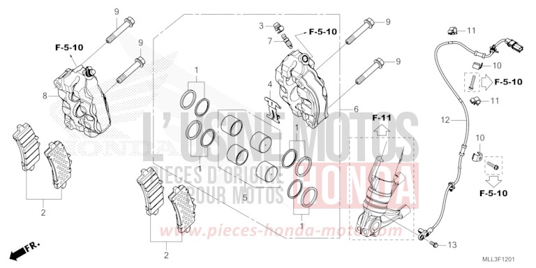 FRONT BRAKE CALIPER (CB1000SP) for CB1000F "Big One" MAT BALLISTIC BLACK METALLIC (NHA86) from 2025